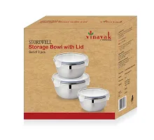 Vinayak International Stainless Steel Storage Bowl With Clip - 620 ml, 1000 ml, 1400 ml, 3 Pieces, Silver-thumb1