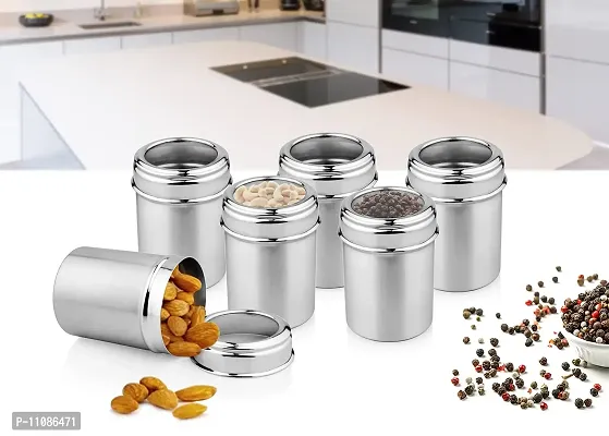 Urban Spoon Stainless Steel Canister, Container, Storage Jar, Spice Jar Top See Through Set of 6 Pcs - 300ml Each - 6.5 Cm-thumb3