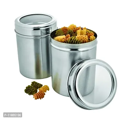 Vinayak International Stainless Steel Canister with See Through Lid, Container Jar 800 Ml Each Set of 2 Pcs Dia - 9cm