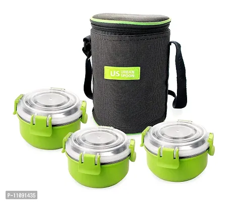Vinayak International SS Microwave Stainless Steel Clip Lunch Box with Bag (10 cm) - 3 Pc