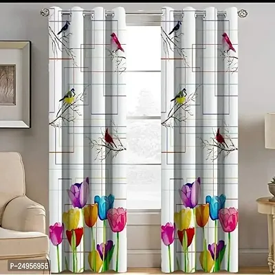 RFS 3D Birds Digital Printed Polyester Fabric Curtains for Bed Room Kids Room Living Room Color White Window/Door/Long Door (D.N.133) (1, 4 x 9 Feet (Size ; 48 x 108 Inch) Long Door)