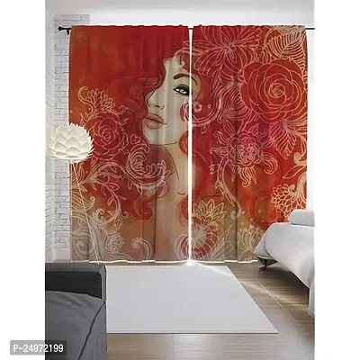 K30 3D Girl Design Digital Printed Polyester Fabric Curtains for Bed Room Kids Room Living Room Color Orange Window/Door/Long Door (D.N. 629) (1, 4 x 9 Feet (Size ; 48 x 108 Inch) Long Door)