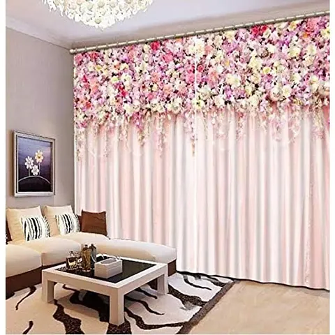 RFS 3D Flowers Digital Printed Polyester Fabric Curtains for Bed Room Kids Room Living Room Color Pink Window/Door/Long Door (D.N. 433)
