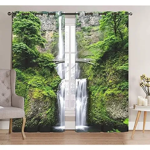 RFS 3D Waterfall Digital Printed Polyester Fabric Curtains for Bed Room Kids Room Living Room Color Green Window/Door/Long Door (D.N. 426)