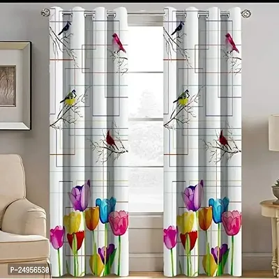 RFS 3D Birds Digital Printed Polyester Fabric Curtains for Bed Room Kids Room Living Room Color White Window/Door/Long Door (D.N.133) (1, 4 x 7 Feet (Size ; 48 x 84 Inch) Door)