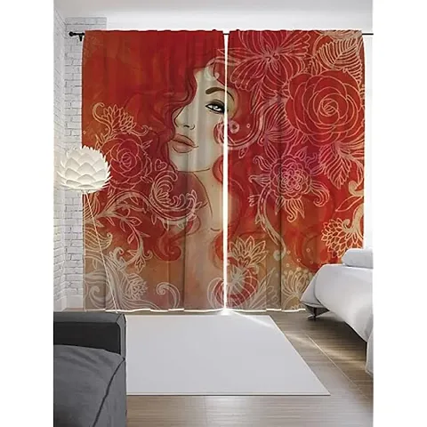 K30 3D Girl Design Digital Printed Polyester Fabric Curtains for Bed Room Kids Room Living Room Color Orange Window/Door/Long Door (D.N. 629)