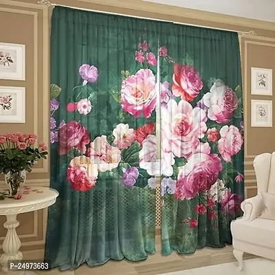 K30 3D Flowers Design Digital Printed Polyester Fabric Curtains for Bed Room Kids Room Living Room Color Green Window/Door/Long Door (D.N. 676)-thumb0