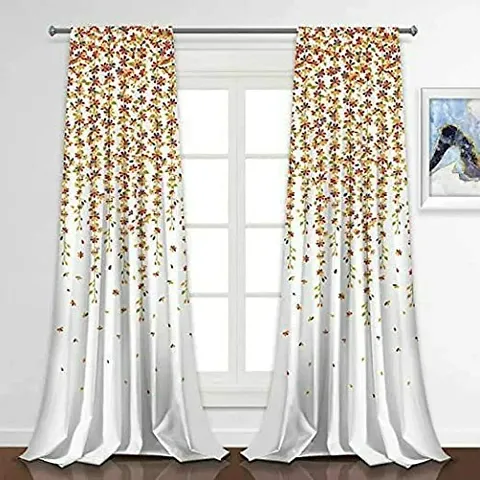 RFS 3D Flower Digital Printed Polyester Fabric Curtains for Bed Room Kids Room Living Room Color White Window/Door/Long Door (D.N.120)