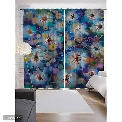 K30 3D Floral Design Digital Printed Polyester Fabric Curtains for Bed Room Kids Room Living Room Color Blue Window/Door/Long Door (D.N. 569)