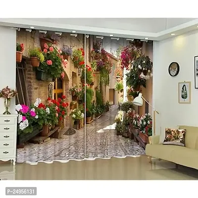 RFS 3D Flower House Digital Printed Polyester Fabric Curtains for Bed Room Kids Room Living Room Color Cream Window/Door/Long Door (D.N.92) (1, 4 x 7 Feet (Size ; 48 x 84 Inch) Door)