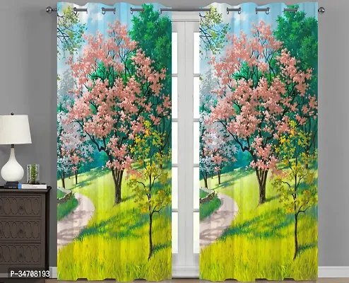 3D Sneary Forest  Digital Printed Polyester Fabric Curtains for Bed Room Kids Room Living Room; Curtain Door 7 feet ( Pack of 1 )-thumb0