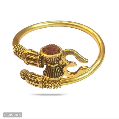 Ram Ratan Kendra Golden Oxidized Alloy Shiva Gold Trishul Rudraksha Damru Designer Kada Bracelet for Women and Men (Flexible)-thumb3