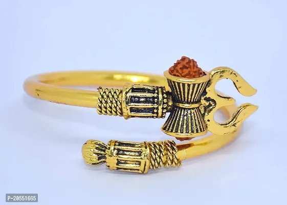 Ram Ratan Kendra Golden Oxidized Alloy Shiva Gold Trishul Rudraksha Damru Designer Kada Bracelet for Women and Men (Flexible)-thumb4