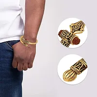 Ram Ratan Kendra Golden Oxidized Alloy Shiva Gold Trishul Rudraksha Damru Designer Kada Bracelet for Women and Men (Flexible)-thumb1