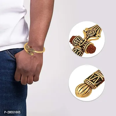 Ram Ratan Kendra Golden Oxidized Alloy Shiva Gold Trishul Rudraksha Damru Designer Kada Bracelet for Women and Men (Flexible)-thumb2
