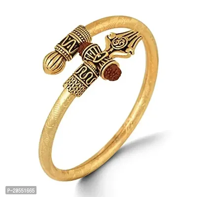 Ram Ratan Kendra Golden Oxidized Alloy Shiva Gold Trishul Rudraksha Damru Designer Kada Bracelet for Women and Men (Flexible)-thumb0