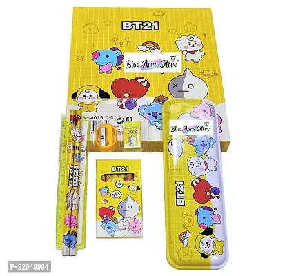 Khilonewala BT21 Stationery Kit for Kids  Students   Pencil  Eraser  Ruler etc (Yellow)