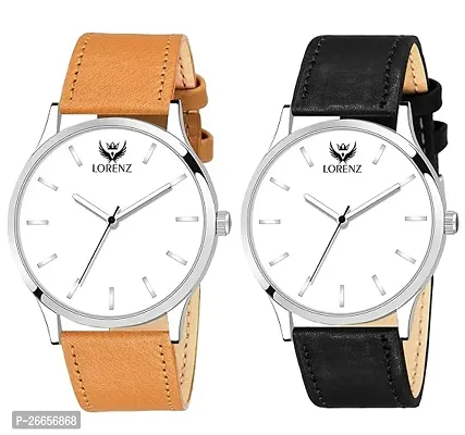 Stylish Men Genuine Leather Analog daily Use Watch Pack of 2-thumb0