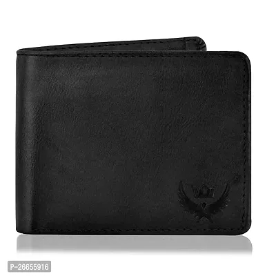 Designer Black Leather Solid Two Fold Wallet For Men