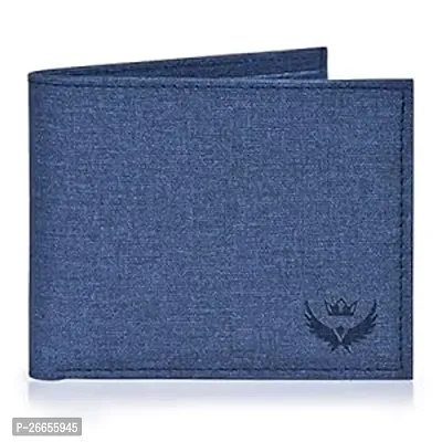 Designer Blue Leather Solid Two Fold Wallet For Men
