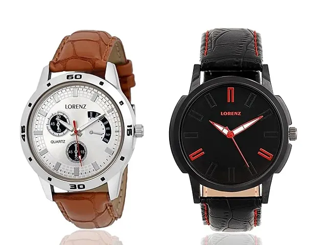 Stylish Men Genuine Leather Analog daily Use Watch Pack of 2