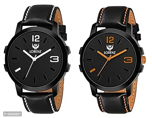 Stylish Men Genuine Leather Analog daily Use Watch Pack of 2-thumb0