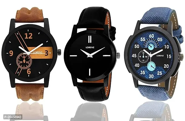 Stylish Men Genuine Leather Analog daily Use Watch Pack of 3