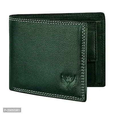 Designer Green Leather Solid Two Fold Wallet For Men