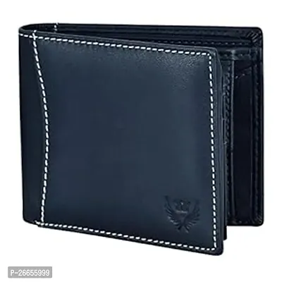 Designer Blue Leather Solid Two Fold Wallet For Men