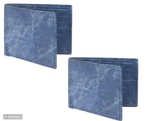 Designer Blue Leather Solid Two Fold Wallet For Men Pack Of 2