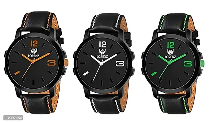 Stylish Men Genuine Leather Analog daily Use Watch Pack of 3