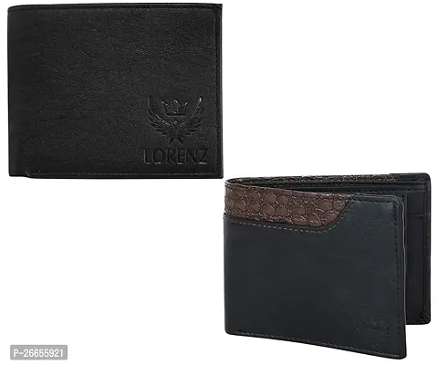 Designer Black Leather Solid Two Fold Wallet For Men Pack Of 2