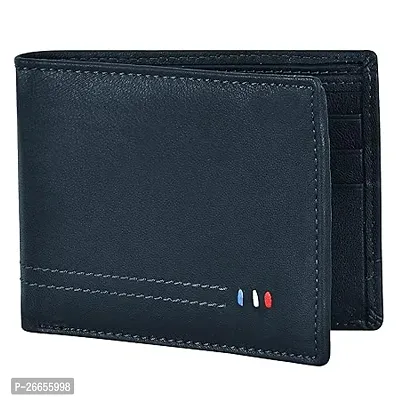 Designer Blue Leather Solid Two Fold Wallet For Men-thumb0