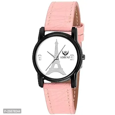 Stylish Peach Synthetic Leather Analog Watches For Women