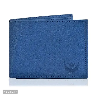 Designer Blue Leather Solid Two Fold Wallet For Men