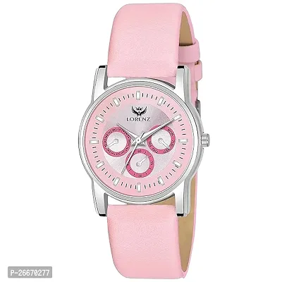 Stylish Pink Synthetic Leather Analog Watches For Women