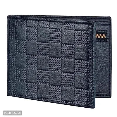 Designer Blue Leather Solid Two Fold Wallet For Men