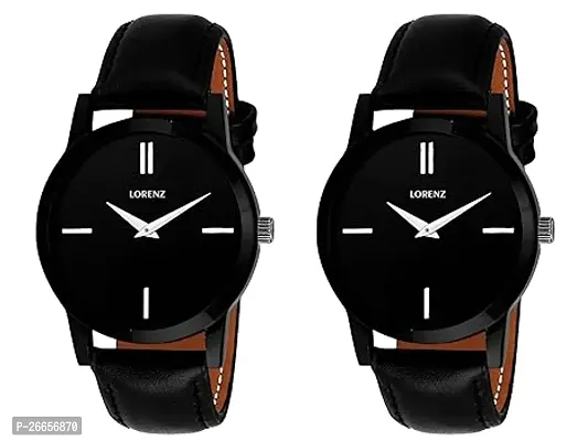 Stylish Men Genuine Leather Analog daily Use Watch Pack of 2