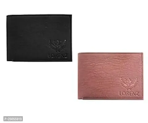 Designer Multicoloured Leather Solid Two Fold Wallet For Men Pack Of 2-thumb0