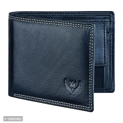 Designer Blue Leather Solid Two Fold Wallet For Men