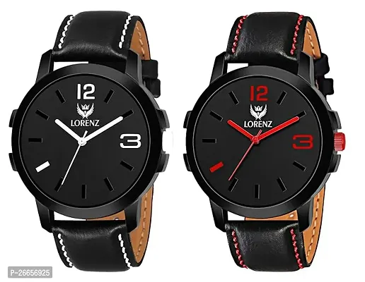 Stylish Men Genuine Leather Analog daily Use Watch Pack of 2