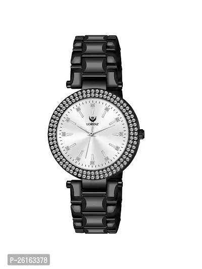 Lorenz Black Analogue Womens Watch with Stone Studd  Metallic Strap | AS-130A-thumb3