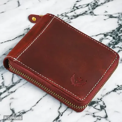 Blocking Genuine Red Hunter Leather Zipper Wallet for Men | Bi-Fold Wallet | Men's Wallet Purse