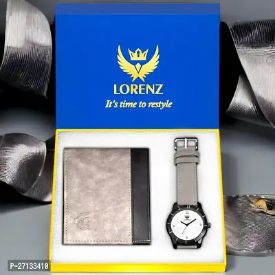 Lorenz Analog Silver Dial Watch  Grey Wallet Combo for Men- CM-3034WL-25