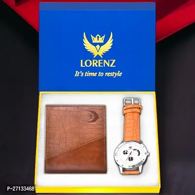 Lorenz Silver Dial Watch  Brown Wallet Combo for Men and Boys | CM-1059WL-87