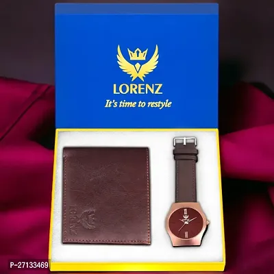 Lorenz Brown Watch  Wallet Combo for Men and Boys | CM-2043WL-62