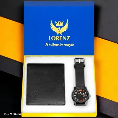 Lorenz Combo of Black Dial Watch  Black Wallet for Men- CM-3071WL-33