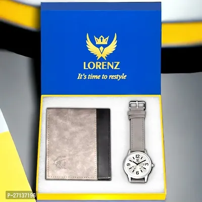 Lorenz Analog Silver Dial Day/Date Watch  Grey Wallet Combo for Men- CM-3028WL-25