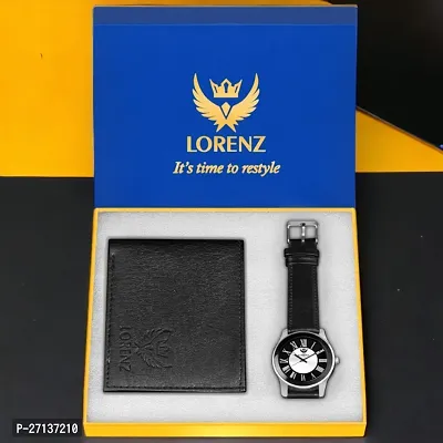 Lorenz Gift Combo Set of Black Analog Watch  Hi-Quality PU Wallet for Men | CM-406WL-01