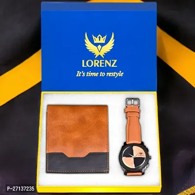 Lorenz Gift Combo Set of Tan Analog Watch  Hi-Quality PU Wallet for Men | CM-409WL-22